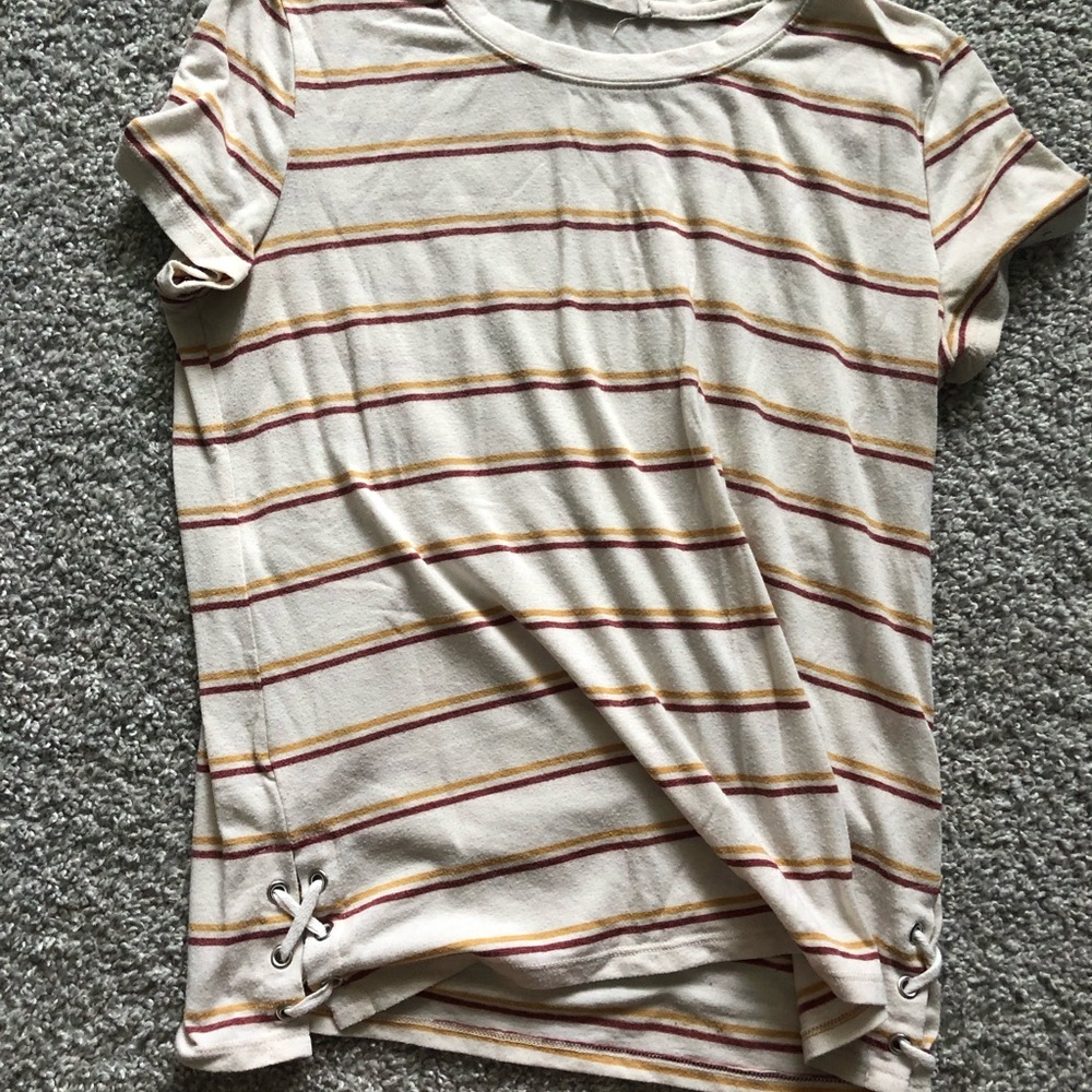 Pink Republic Cream and Brown Striped Tee with Side Ties